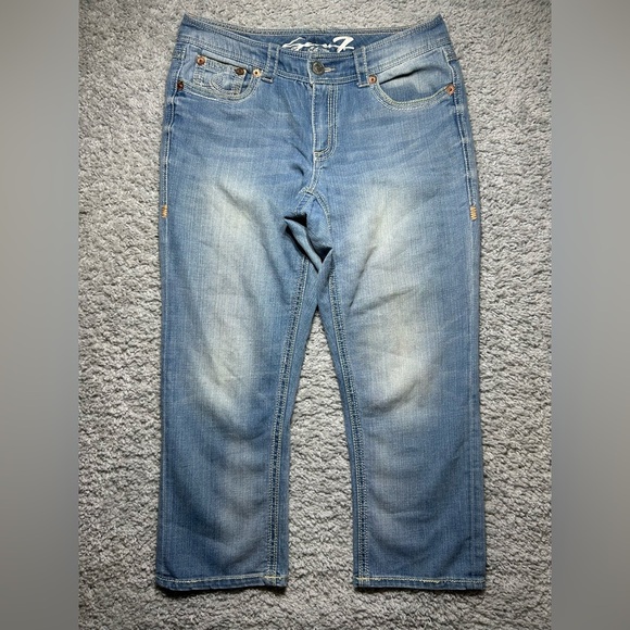 Seven7 Jeans Womens 14 Straight Crop Light Wash Stretch Embroidered Relaxed - Picture 1 of 6